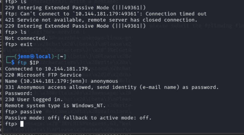 FTP reconnected with passive mode disabled